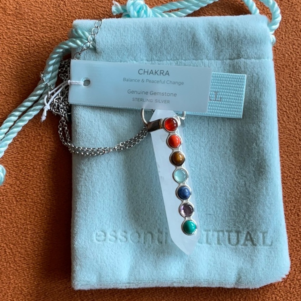Kindness + 7 Stone Chakra White Quartz Fine Crystal Necklace by Essential Ritual